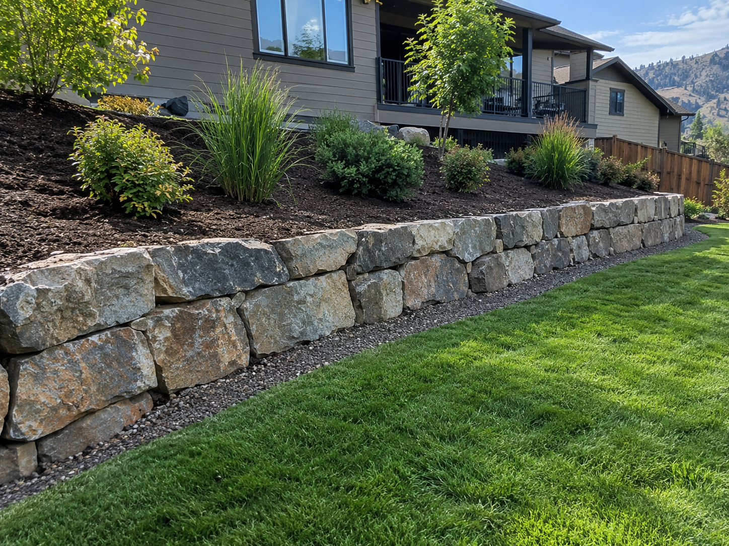 Rock retaining wall project